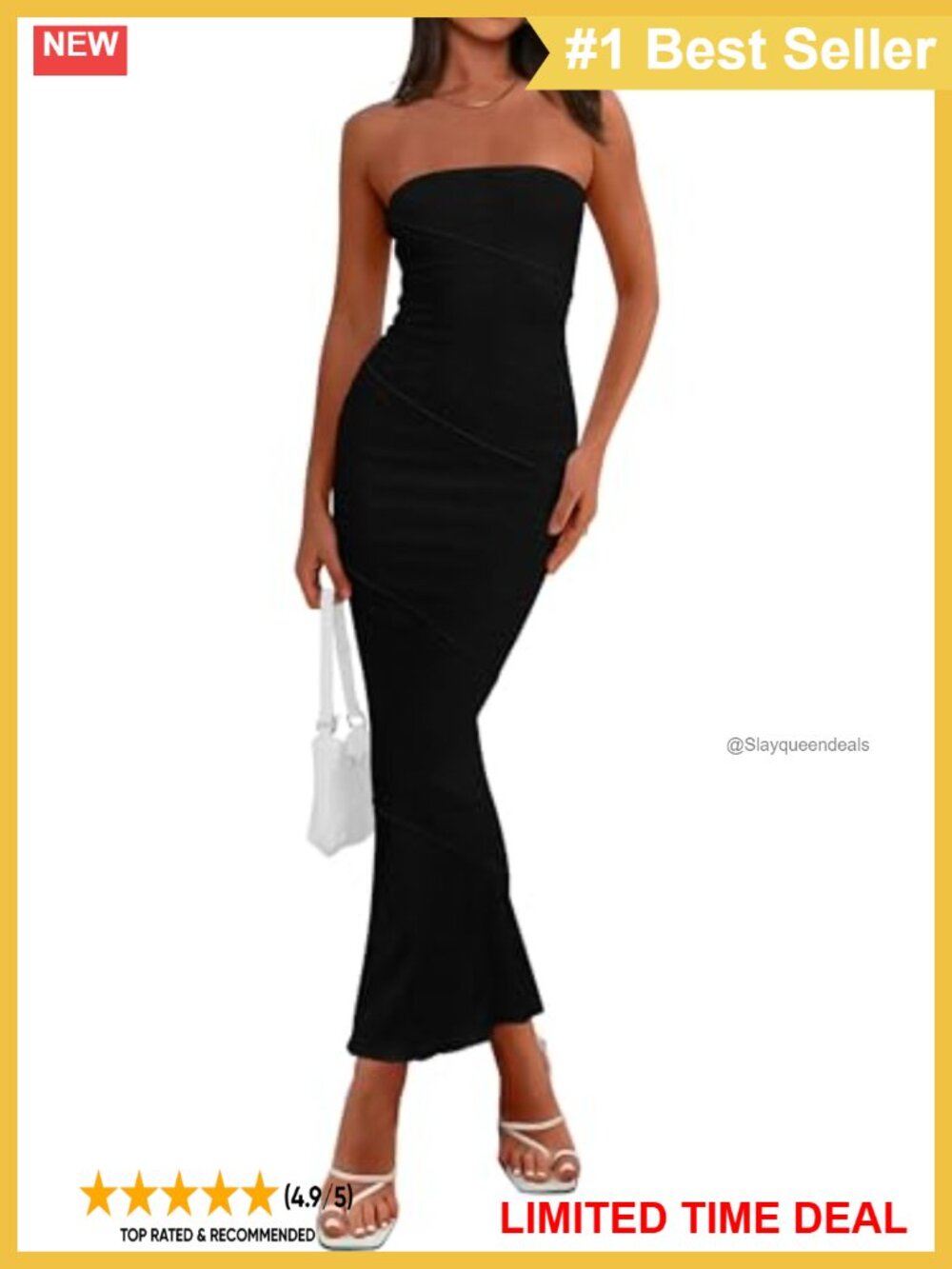 PRETTYGARDEN Strapless Bodycon Maxi Dress Ribbed Y2K Club Party